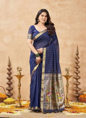 Garb These Festive Wear Saree in Fine Colored.These Saree And Blouse is Fabricated On Tissue Cotton.Its Beautified With Weaving Jari,Paithani Pallu Designer.
