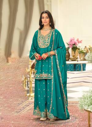 Garb These Fancy Party Wear Free Size Stitched Plazzo Suit in Fine Colored Pair.These Top And Bottom Are Chinon And Pair With Chinon Dupatta Fabric.Its Beautified With Heavy Designer Heavy Embroidery Work.