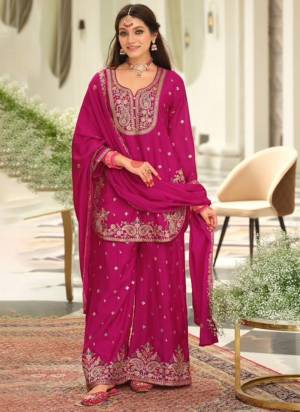 Garb These Fancy Party Wear Free Size Stitched Plazzo Suit in Fine Colored Pair.These Top And Bottom Are Chinon And Pair With Chinon Dupatta Fabric.Its Beautified With Heavy Designer Heavy Embroidery Work.