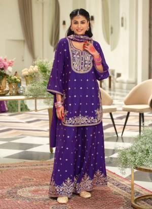Garb These Fancy Party Wear Free Size Stitched Plazzo Suit in Fine Colored Pair.These Top And Bottom Are Chinon And Pair With Chinon Dupatta Fabric.Its Beautified With Heavy Designer Heavy Embroidery Work.