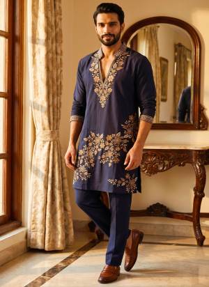 Looking These Party Wear Mans Wear Kutra Payjama in Fine Color. These Kurta Are Lachaka And Payjama Lachaka Fabriced With Designer  Embroidery  Work .