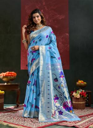 Looking These Festive Party Wear Saree in Fine Colored.These Saree And Blouse is Fabricated On Cotton Silk.Its Beautified With Weaving Meenakari Paithani Pallu Border Designer.
