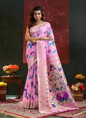 Looking These Festive Party Wear Saree in Fine Colored.These Saree And Blouse is Fabricated On Cotton Silk.Its Beautified With Weaving Meenakari Paithani Pallu Border Designer.