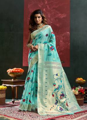 Looking These Festive Party Wear Saree in Fine Colored.These Saree And Blouse is Fabricated On Cotton Silk.Its Beautified With Weaving Meenakari Paithani Pallu Border Designer.