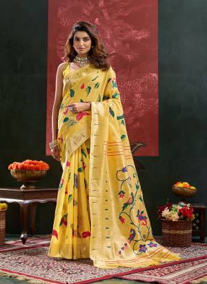 Looking These Festive Party Wear Saree in Fine Colored.These Saree And Blouse is Fabricated On Cotton Silk.Its Beautified With Weaving Meenakari Paithani Pallu Border Designer.