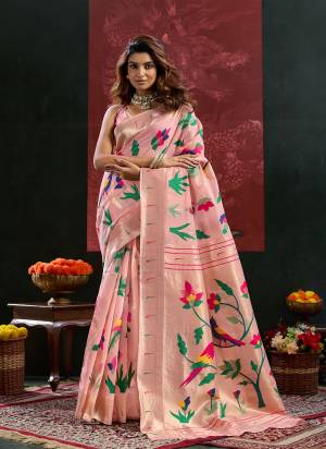 Looking These Festive Party Wear Saree in Fine Colored.These Saree And Blouse is Fabricated On Cotton Silk.Its Beautified With Weaving Meenakari Paithani Pallu Border Designer.