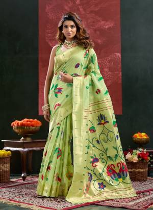 Looking These Festive Party Wear Saree in Fine Colored.These Saree And Blouse is Fabricated On Cotton Silk.Its Beautified With Weaving Meenakari Paithani Pallu Border Designer.