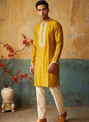 Looking These Party Wear Mans Wear Kutra Payjama in Fine Color. These Kurta Are Roman Silk And Payjama Cotton Fabriced With Designer  Embroidery Work .