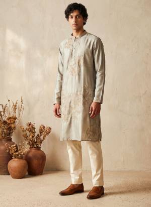 Looking These Party Wear Mans Wear Kutra Payjama in Fine Color. These Kurta Are Silk And Payjama Cotton Fabriced With Designer  Embroidery Work .