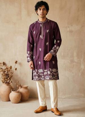 Looking These Party Wear Mans Wear Kutra Payjama in Fine Color. These Kurta Are Silk And Payjama Cotton Fabriced With Designer  Embroidery Work .