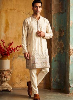 Looking These Party Wear Mans Wear Kutra Payjama in Fine Color. These Kurta Are Silk And Payjama Cotton Fabriced With Designer  Embroidery Work .
