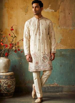 Looking These Party Wear Mans Wear Kutra Payjama in Fine Color. These Kurta Are Silk And Payjama Cotton Fabriced With Designer  Embroidery Work .