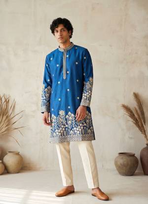 Looking These Party Wear Mans Wear Kutra Payjama in Fine Color. These Kurta Are Silk And Payjama Cotton Fabriced With Designer  Embroidery Work .