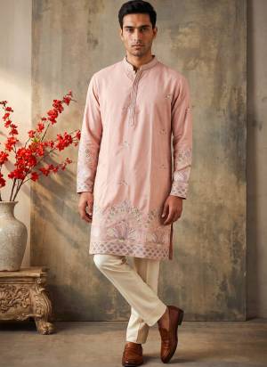 Looking These Party Wear Mans Wear Kutra Payjama in Fine Color. These Kurta Are Silk And Payjama Cotton Fabriced With Designer  Embroidery Work .