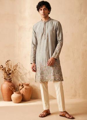 Looking These Party Wear Mans Wear Kutra Payjama in Fine Color. These Kurta Are Silk And Payjama Cotton Fabriced With Designer  Embroidery Work .