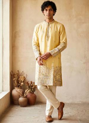 Looking These Party Wear Mans Wear Kutra Payjama in Fine Color. These Kurta Are Silk And Payjama Cotton Fabriced With Designer  Embroidery Work .