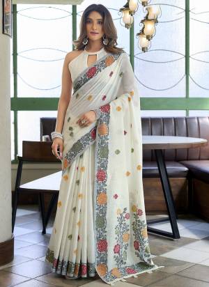 Looking These Fancy Party Wear Saree in Fine Colored.These Saree Are Handloom Linen And Blouse is Handloom Linen Fabricated.Its Beautified With Woven Jacquard Multy Thread Designer.