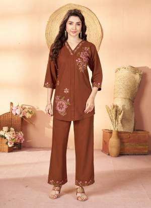 Garb These Beautiful Party Wear Designer Readymade Co Ord Dress.These Top And Bottom Are Rayon Fabricated.Its Beautified With Designer Multy Thread Embroidery Work.