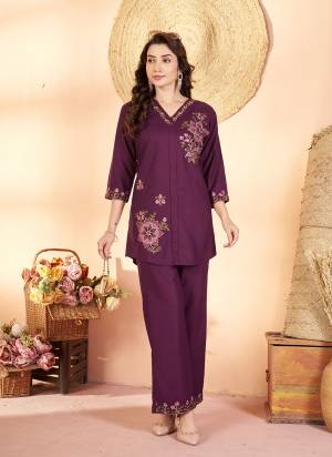 Garb These Beautiful Party Wear Designer Readymade Co Ord Dress.These Top And Bottom Are Rayon Fabricated.Its Beautified With Designer Multy Thread Embroidery Work.