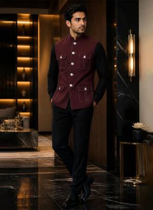 Looking These Party Wear Mans Wear Pocket Koti wearing this fashionable. This Koti Are Lachka Silk Fabriced With Sold Designer.