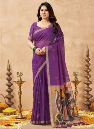 Attactive These Festive Wear Saree in Fine Colored.These Saree And Blouse is Fabricated On Linen Silk.Its Beautified With Weaving Jari Paithani Pallu Designer.