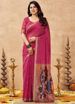 Attactive These Festive Wear Saree in Fine Colored.These Saree And Blouse is Fabricated On Linen Silk.Its Beautified With Weaving Jari Paithani Pallu Designer.
