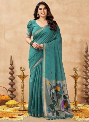 Attactive These Festive Wear Saree in Fine Colored.These Saree And Blouse is Fabricated On Linen Silk.Its Beautified With Weaving Jari Paithani Pallu Designer.
