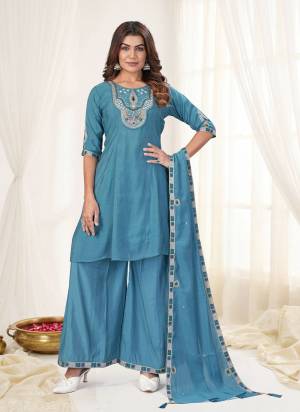 Looking These Beautiful Party Wear Designer Readymade Plazzo Suits.These Top And Dupatta Are Mal Chanderi And Bottom is Fabricated On Viscose Roman Silk.Its Beautified With Designer Multy Thread Embroidery,Hand Work.