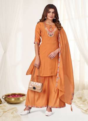 Looking These Beautiful Party Wear Designer Readymade Plazzo Suits.These Top And Dupatta Are Mal Chanderi And Bottom is Fabricated On Viscose Roman Silk.Its Beautified With Designer Multy Thread Embroidery,Hand Work.