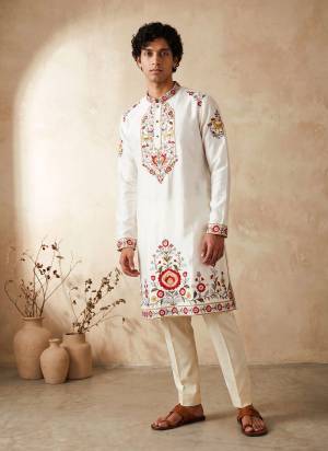 Looking These Party Wear Mans Wear Kutra Payjama in Fine Color. These Kurta Are Silk And Payjama Cotton Fabriced With Designer Embroidery Work .