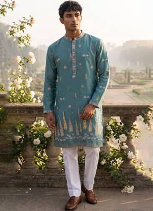 Looking These Party Wear Mans Wear Kutra Payjama in Fine Color. These Kurta Are Silk And Payjama Cotton Fabriced With Designer Embroidery Work .