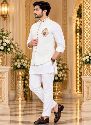 Looking These Party Wear Mans Wear Kurta Payjama With Koti wearing this fashionable. This Kurta Payjama And Koti Are Viscose Linen Fabriced With Sold With Hand Work Designer.