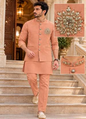Looking These Party Wear Mans Wear Kurta Payjama With Koti wearing this fashionable. This Kurta Payjama And Koti Are Viscose Linen Fabriced With Sold With Hand Work Designer.