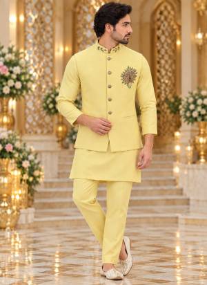 Looking These Party Wear Mans Wear Kurta Payjama With Koti wearing this fashionable. This Kurta Payjama And Koti Are Viscose Linen Fabriced With Sold With Hand Work Designer.