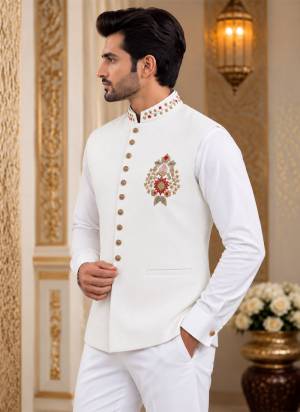 Looking These Party Wear Mans Wear Shirt Pant With Koti wearing this fashionable. This Shirt Pant And Koti Are Viscose Linen Fabriced With Sold With Hand Work Designer.
