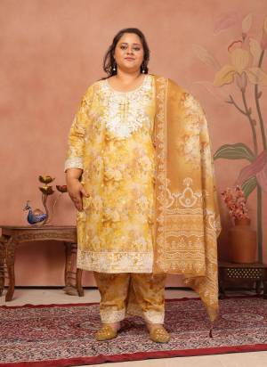 Attrective These Beautiful Looking Readymade Plus Size Top Bottom With Dupatta.These Top And Bottom is Fabricated On Cambric Cotton And Dupatta Are Mal Cotton.Its Beautified With Designer Digital Printed With Embroidery Work.