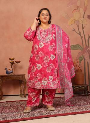 Attrective These Beautiful Looking Readymade Plus Size Top Bottom With Dupatta.These Top And Bottom is Fabricated On Cambric Cotton And Dupatta Are Mal Cotton.Its Beautified With Designer Digital Printed With Embroidery Work.