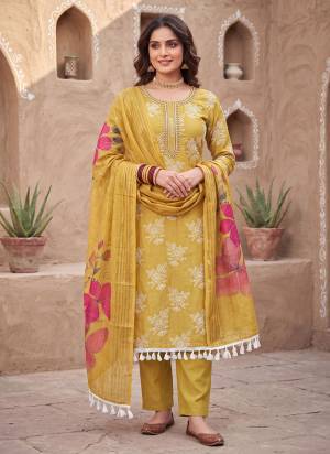 Grab These Suit in Fine Colored Pair With Bottom And Dupatta.These Top Are Cotton Silk And Dupatta Are Fabricated On Cotton Silk Pair With Dull Santoon Bottom.Its Beautified With Designer Digital Printed, Hand Work.
