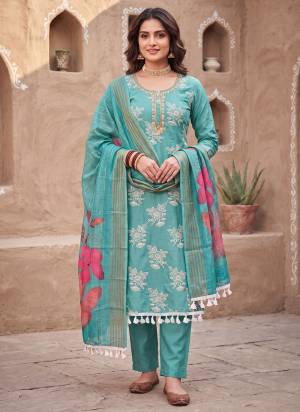 Grab These Suit in Fine Colored Pair With Bottom And Dupatta.These Top Are Cotton Silk And Dupatta Are Fabricated On Cotton Silk Pair With Dull Santoon Bottom.Its Beautified With Designer Digital Printed, Hand Work.
