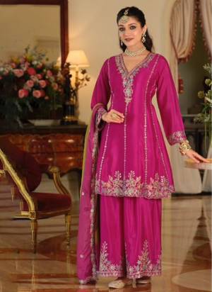 Attractive These Party Wear Free Size Stitched Plazzo Suit in Fine Colored Pair.These Top Bottom And Dupatta Are Chinon And Pair With Crepe Inner.Its Beautified With Heavy Designer Embroidery Work.