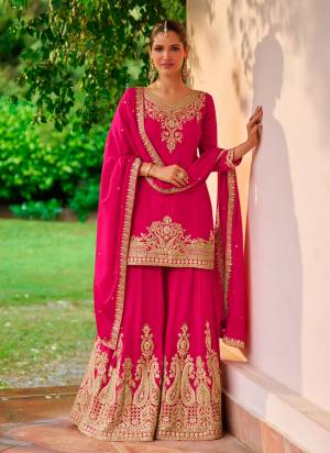 Garb These Party Wear Free Size Stitched Plazzo Suit in Fine Colored Pair.These Top And Dupatta Are Chinon Fabriced And Chinon Bottom.Its Beautified With Heavy Designer Embroidery Work.