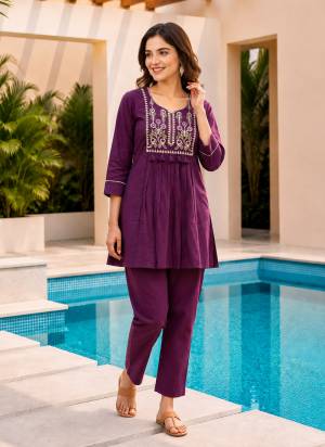Attrective These Beautiful Looking Readymade Co Ord Top With Bottom Set.These Top And Bottom Fabricated On Cotton.Its Beautified With Designer Embroidery Work.