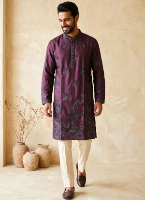 Attractive These Party Wear Mans Wear Kutra Payjama in Fine Color. These Kurta Are Silk And Payjama Cotton Fabriced With Designer Heavy Embroidery Work .