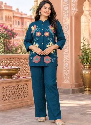 Looking These Beautiful Party Wear Designer Readymade Co Ord Dress.These Top And Bottom Are Nylon Viscose Fabricated.Its Beautified With Designer Multy Thread Lup Embroidery Work.