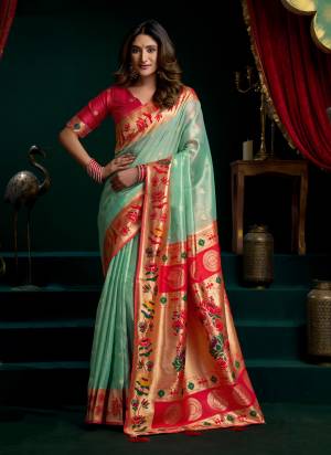 Garb These Fancy Party Wear Saree in Fine Colored.These Saree Are Tissue Silk And Blouse is Tissue Silk Fabricated.Its Beautified With Woven Jacquard Meenakari Paithani Pallu Border Designer.