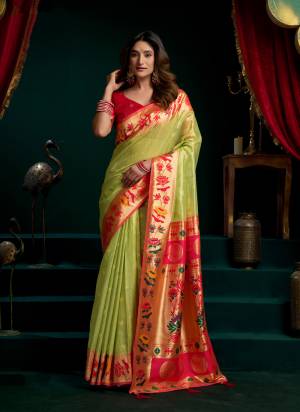 Garb These Fancy Party Wear Saree in Fine Colored.These Saree Are Tissue Silk And Blouse is Tissue Silk Fabricated.Its Beautified With Woven Jacquard Meenakari Paithani Pallu Border Designer.
