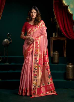 Garb These Fancy Party Wear Saree in Fine Colored.These Saree Are Tissue Silk And Blouse is Tissue Silk Fabricated.Its Beautified With Woven Jacquard Meenakari Paithani Pallu Border Designer.