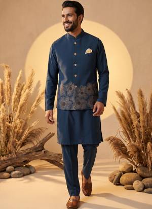 Attractive These Party Wear Mans Wear Kutra Payjama With Koti in Fine Color. These Kurta Are Soft Silk And Payjama Soft Silk Fabriced Soft Silk Koti With Designer Embroidery Work .