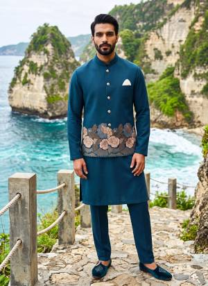 Attractive These Party Wear Mans Wear Kutra Payjama With Koti in Fine Color. These Kurta Are Soft Silk And Payjama Soft Silk Fabriced Soft Silk Koti With Designer Embroidery Work .