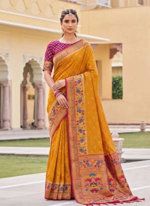 Looking These Fastive And Party Wear Saree in Fine Colored.These Saree And Blouse is Fabricated On Silk.Its Beautified With Weaving Jacquard Designer.